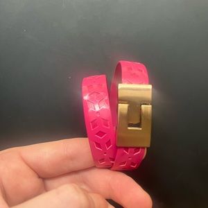 Leighelena jigsaw cuff bracelet- pink rubber like material